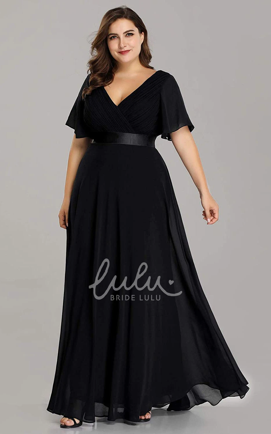 Chiffon V-Neck A-Line Mother Dress with Criss Cross Casual & Elegant