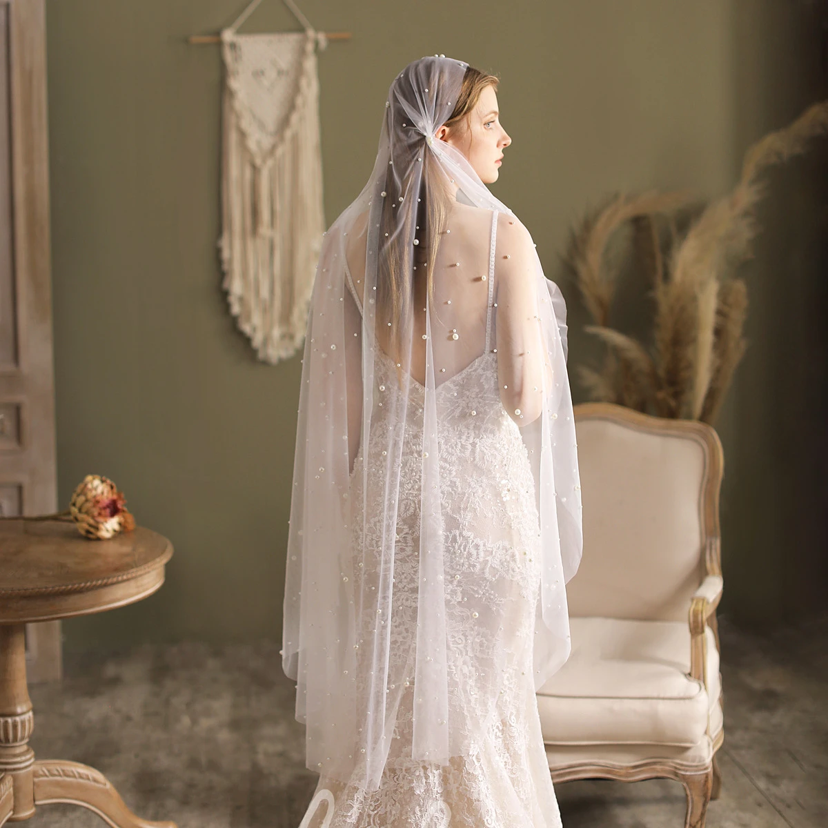 Elegant Vintage Tulle Beaded Veil