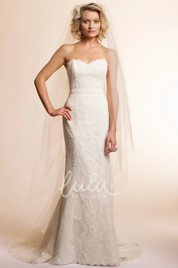 Sweetheart Sheath Lace Spring Wedding Dress with Bow and Deep-V Back