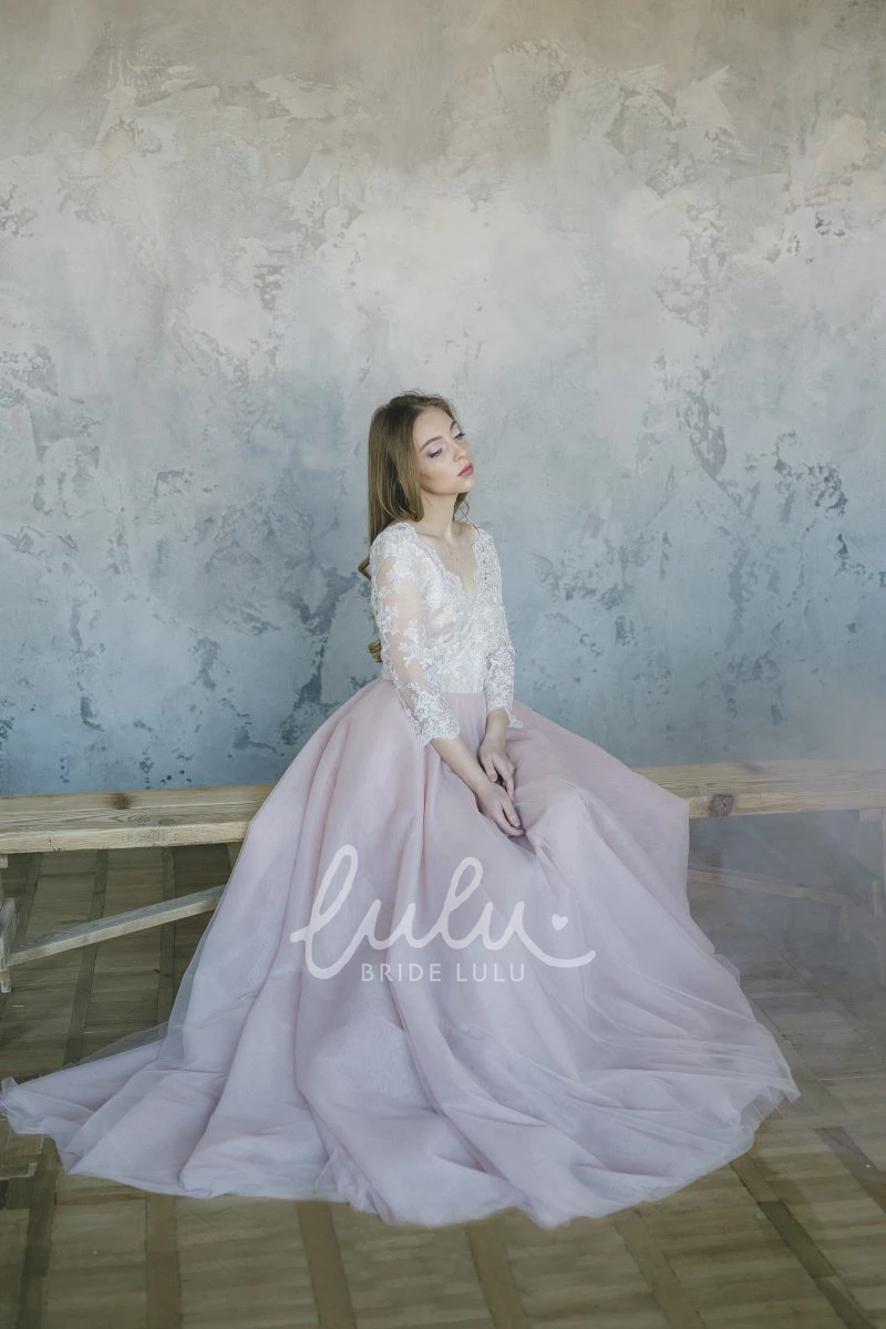 3/4 Sleeve Tulle Lace Wedding Dress Beautiful Bridal Gown