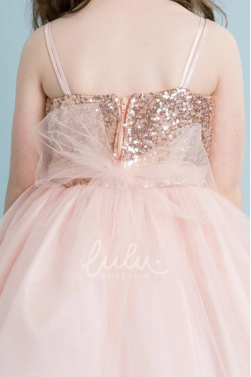 Midi Tulle&Sequins Flower Girl Dress Spaghetti Modern Dress