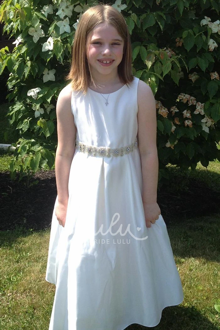 Beaded Lace & Satin Flower Girl Dress with Pleats and Tiers Elegant Style