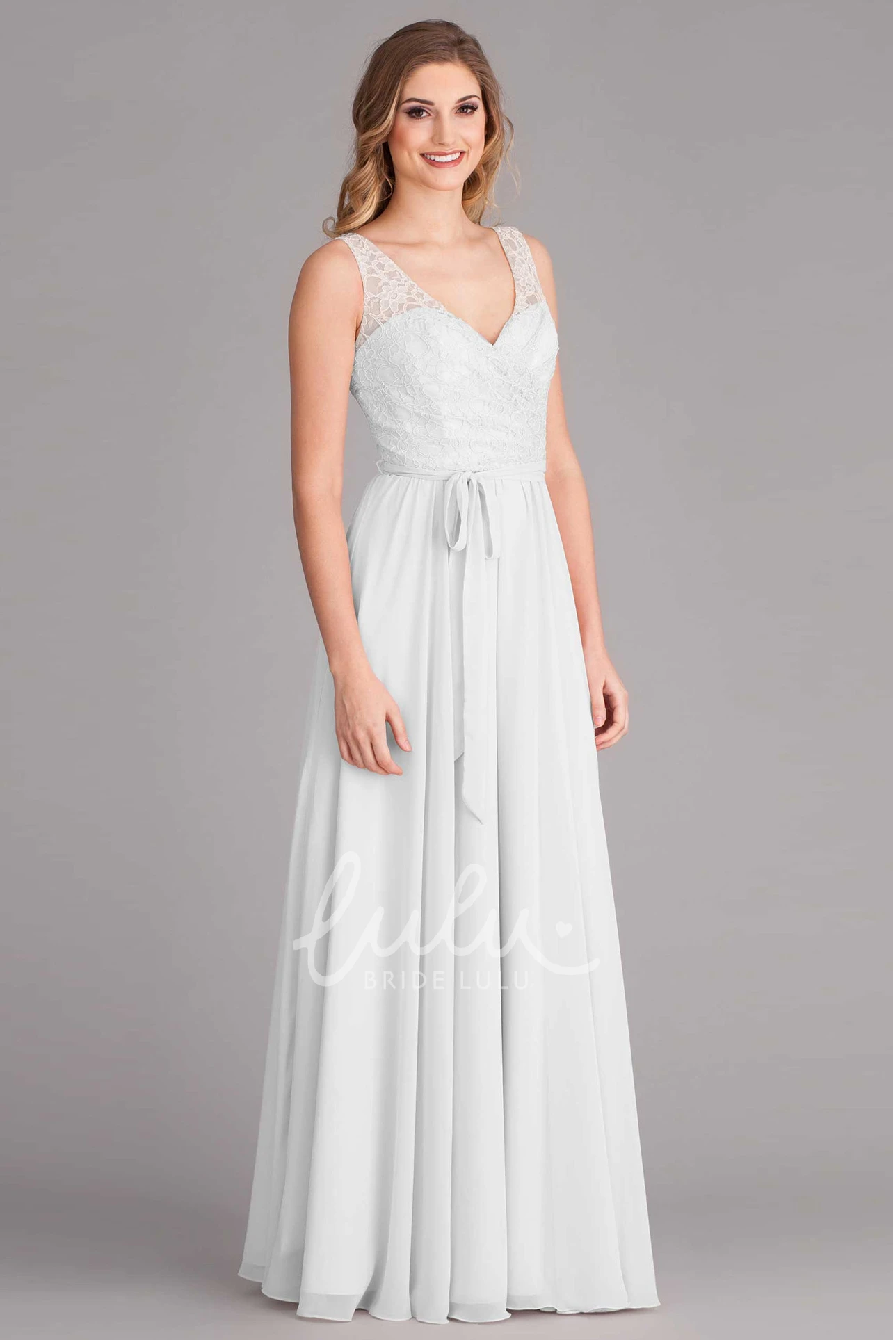 Sleeveless V-Neck Sheath Chiffon Wedding Dress with Lace Detail