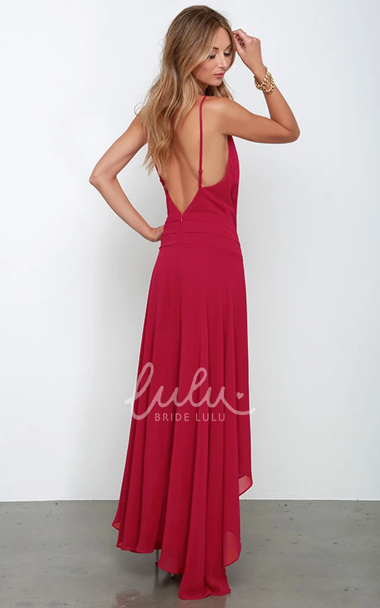 Chiffon Sleeveless Prom Dress with High-Low Hem and Side Split