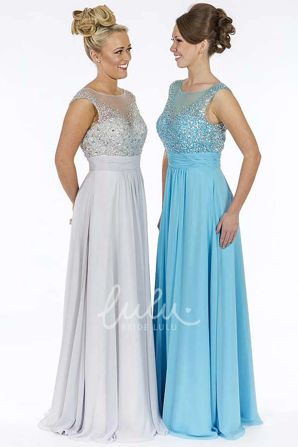 Floor-Length A-Line Chiffon Prom Dress Beaded Scoop-Neck Sleeveless