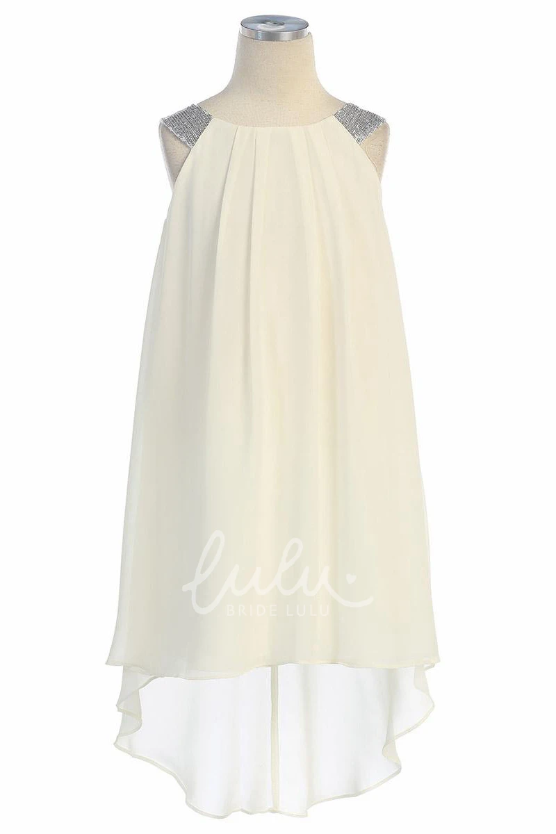 Chiffon Knee-Length Flower Girl Dress with Sequins Flowy Beach Dress