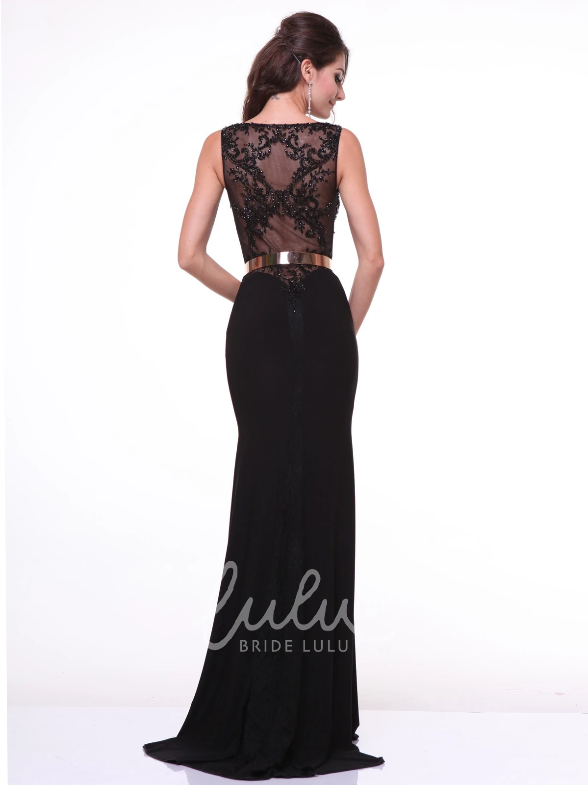 Sleeveless Jersey Sheath Dress with Illusion Bateau Neckline Prom Dress