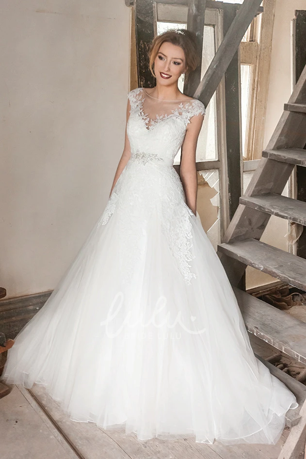 Cap-Sleeve Tulle & Lace Bateau Wedding Dress Maxi Bridal Gown