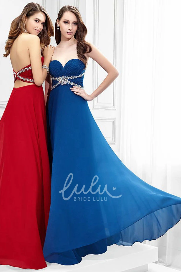 Floor-Length Sleeveless Sweetheart Chiffon Prom Dress Unique Prom Dress with Crystal Embellishments