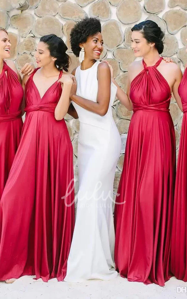 Convertible Jersey Bridesmaid Dress Backless V-Neck Romantic