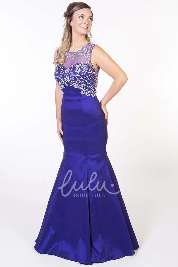Sleeveless Beaded Satin Mermaid Prom Dress with Keyhole Back Classy Prom Dress