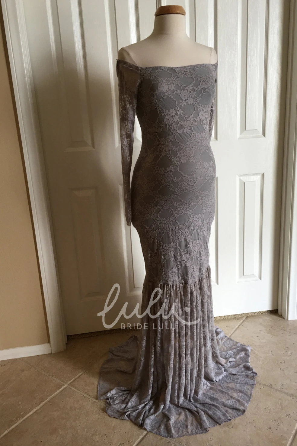 Lace Off-the-shoulder Maternity Bridesmaid Dress with Long Sleeves