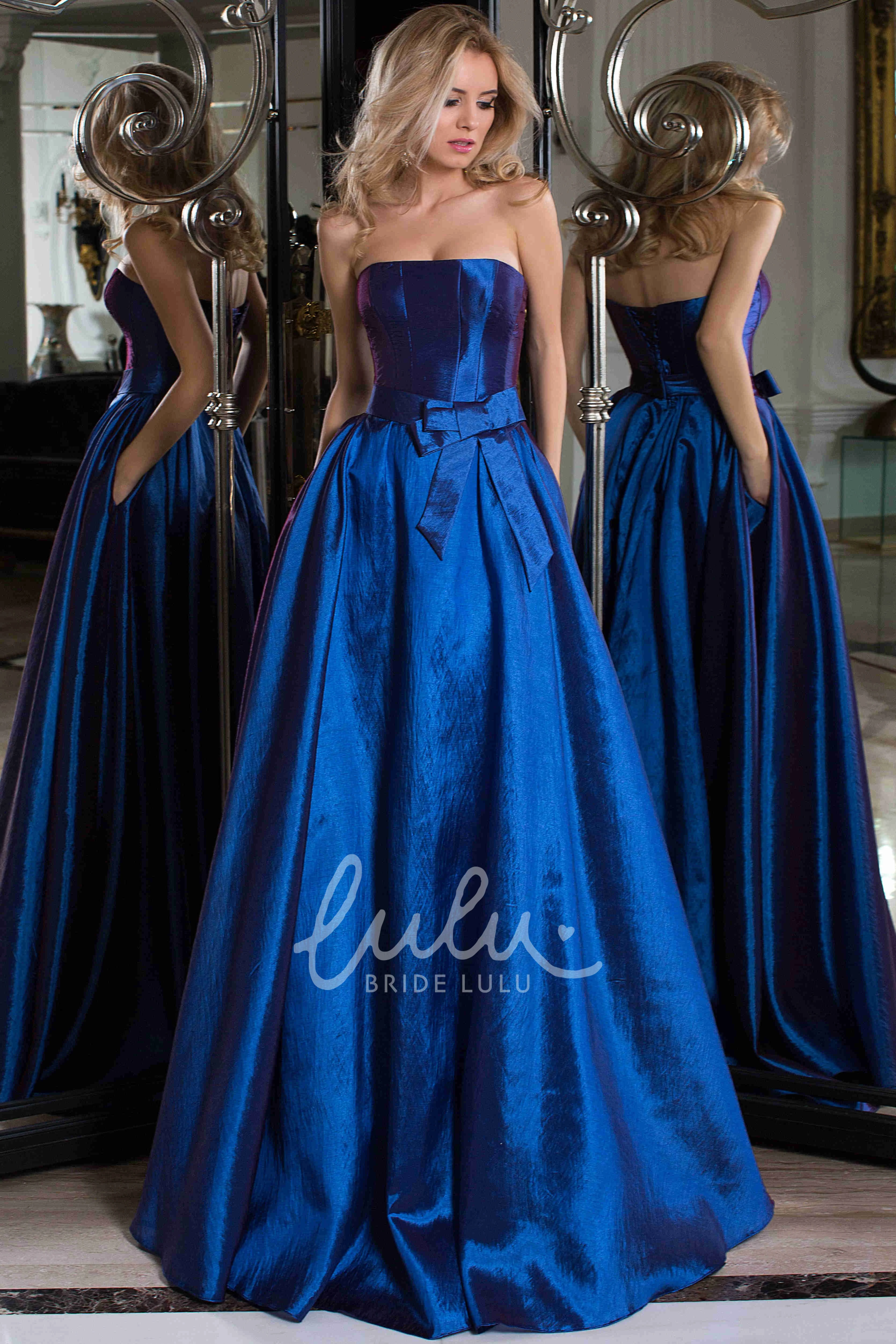 Strapless Satin Prom Dress with Corset Back and Brush Train in A-Line Style