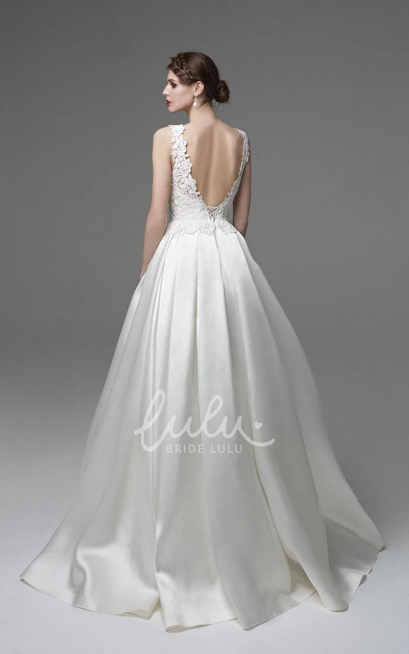 Sleeveless Satin A-Line Wedding Dress with Appliques Elegant Bridal Gown