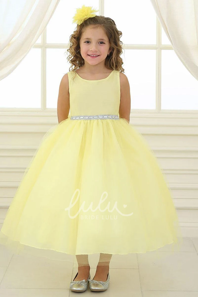 Beaded Tulle & Satin Flower Girl Dress Unique Prom Dress