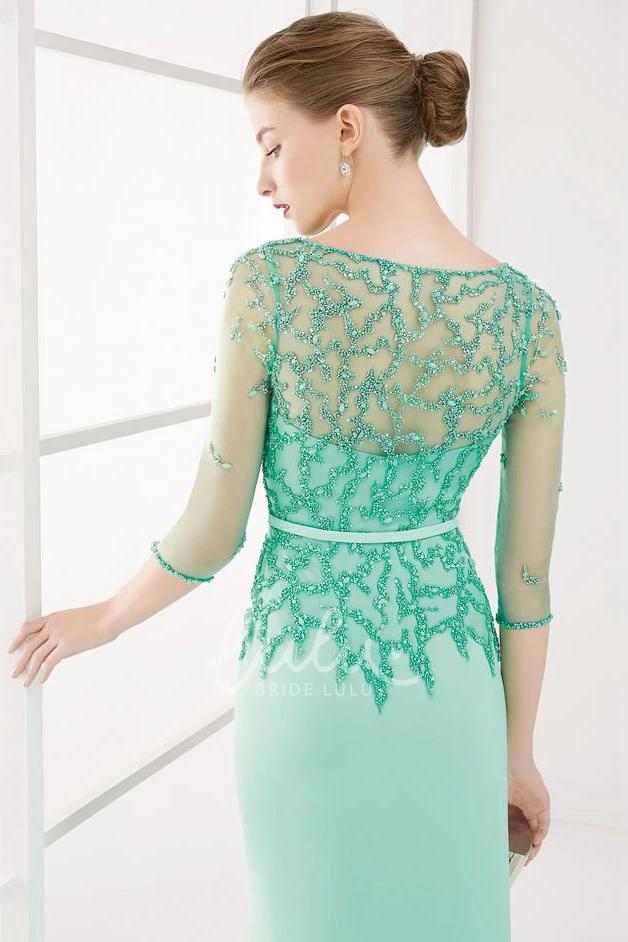 Beaded Satin Scoop-Neck Prom Dress Floor-Length Sheath