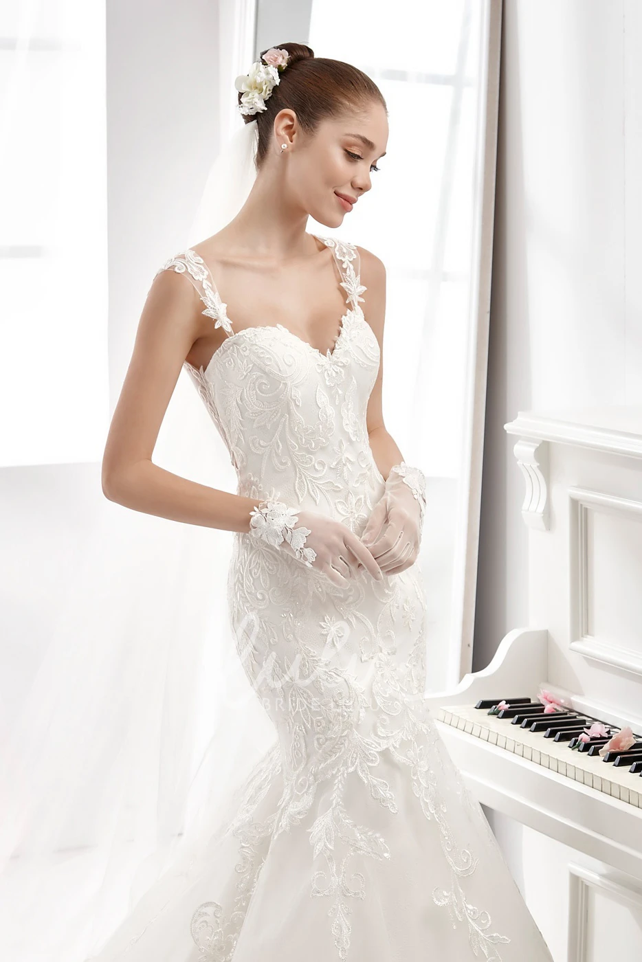 Mermaid Wedding Dress with Sweetheart Neckline and Illusive Lace Straps