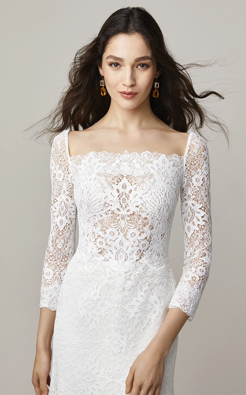 Modest Applique Sheath Square Neck Bridal Gown