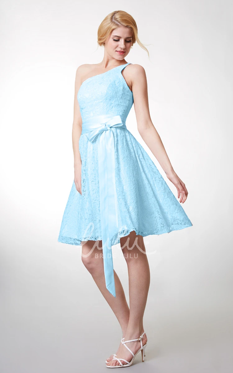 Beautiful Knee Length Lace Dress with One Shoulder and Fitted Cut