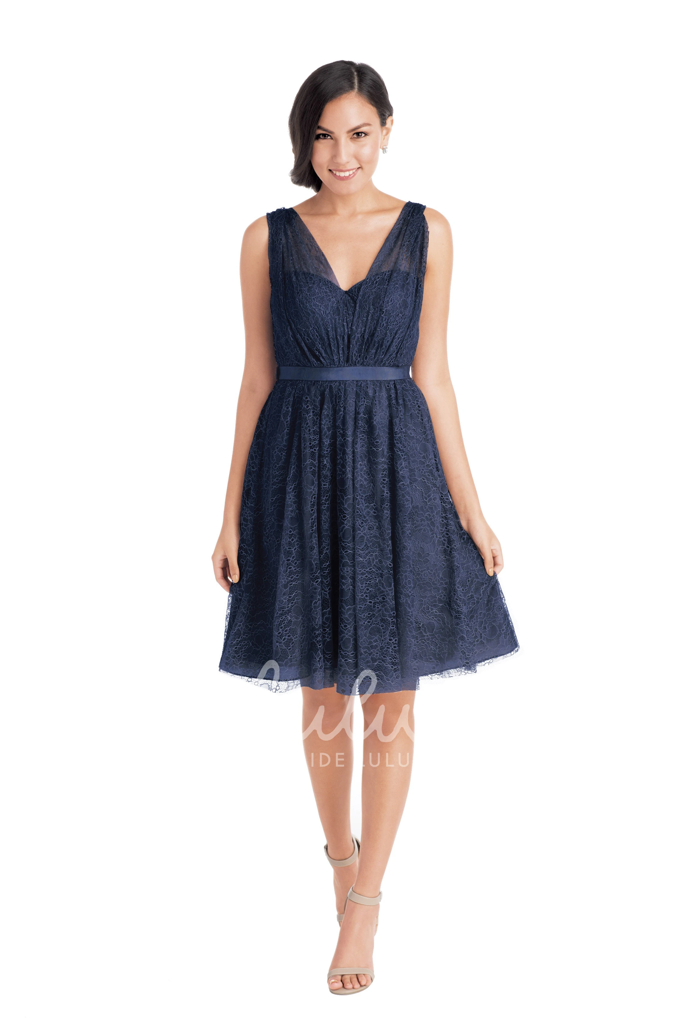 Ribboned Lace Cap Sleeve Sweetheart Short Bridesmaid Dress in Multiple Colors