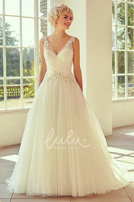 Maxi Tulle Wedding Dress with Appliques and Cap Sleeves Romantic Bridal Gown