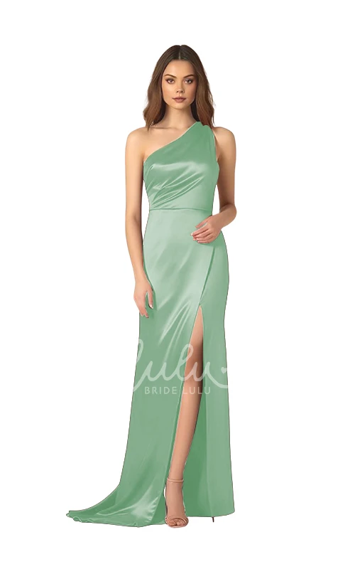 One-Shoulder Satin Bridesmaid Dress with Front Split Ethereal & Unique