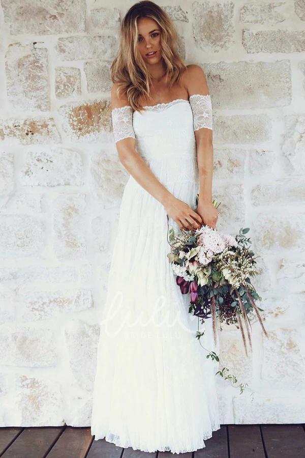 Off-Shoulder Lace A-Line Wedding Dress with Zipper