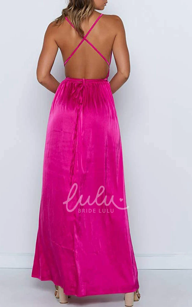 Romantic Satin V-neck A-line Guest Dress with Ruffles and Split Front Formal Dress