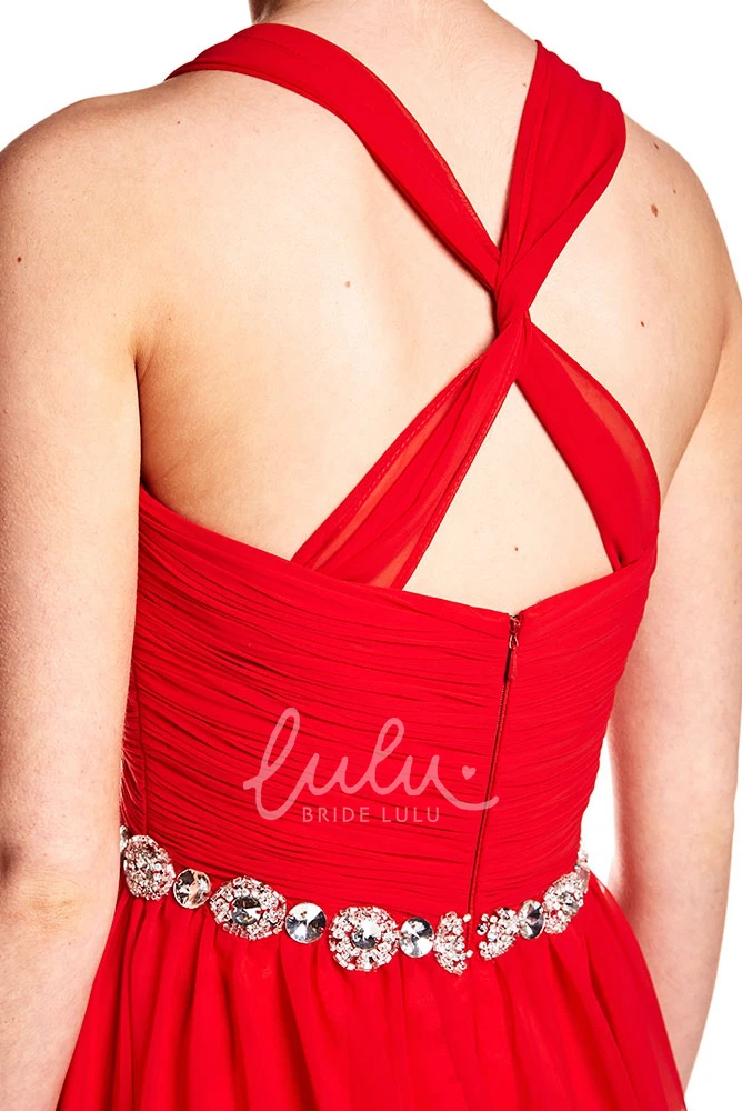 Sleeveless Halter Chiffon Prom Dress Floor-Length Criss-Cross