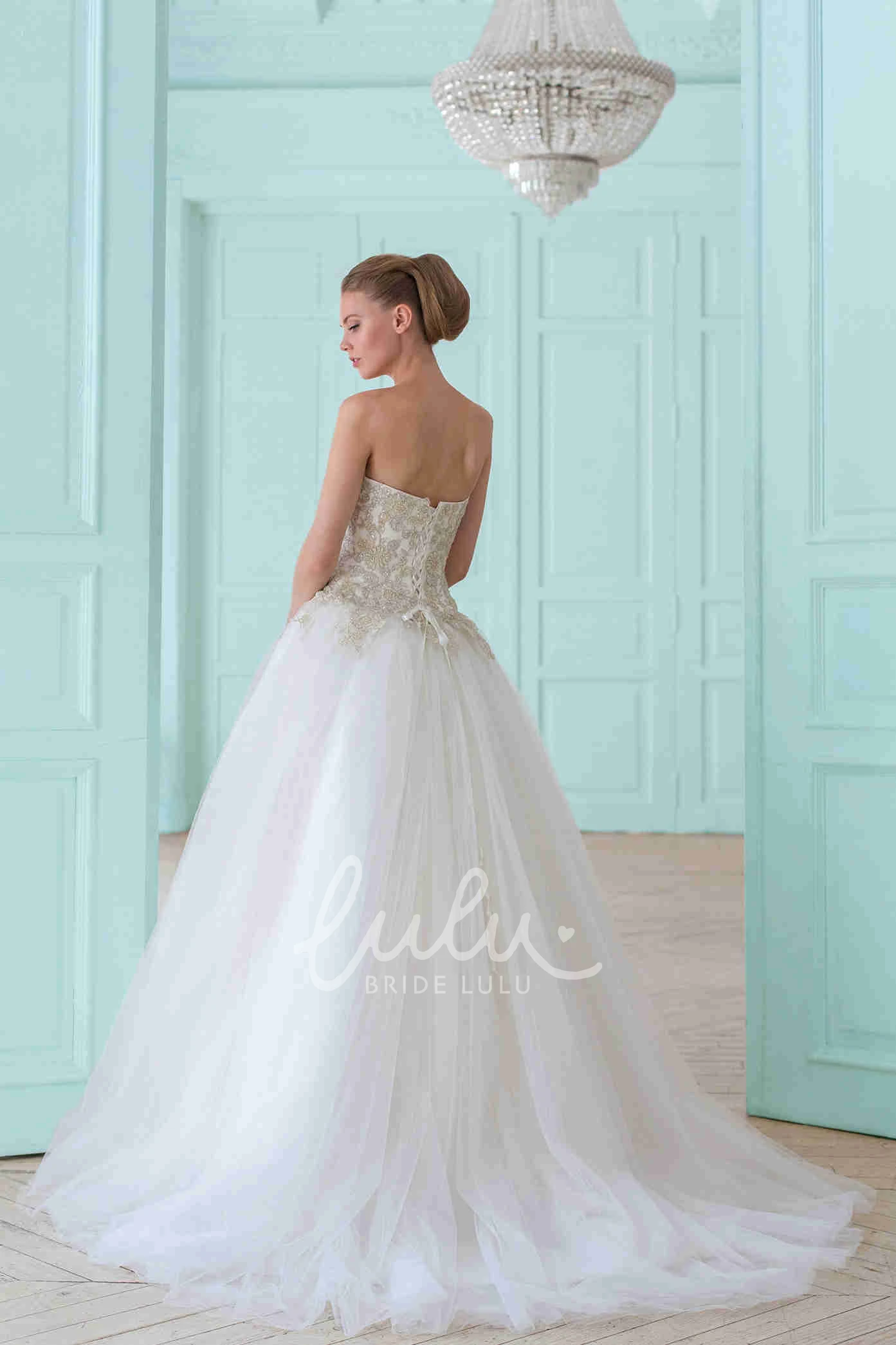 Tulle Wedding Dress with Beading and Corset Back Ball Gown Sweetheart Long
