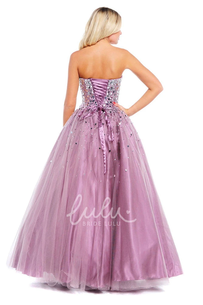Sequined Tulle Strapless Prom Dress Ball Gown Style with Beading and Bow