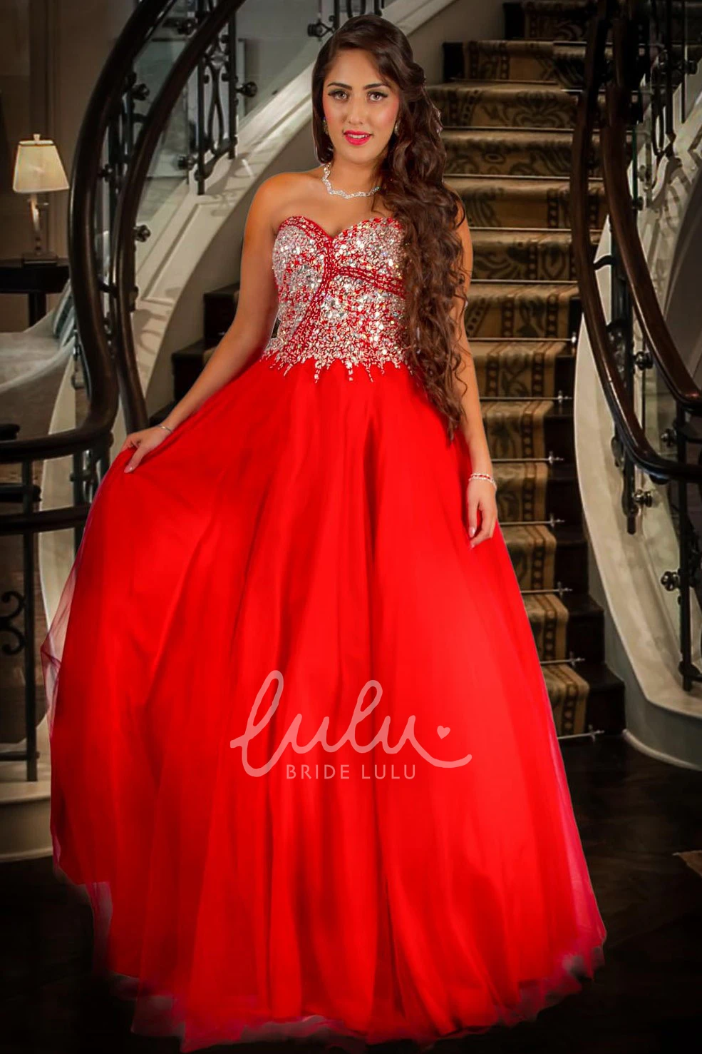 Beaded Tulle Prom Dress with Bow and Ruffles A-Line Floor-Length Sweetheart Women