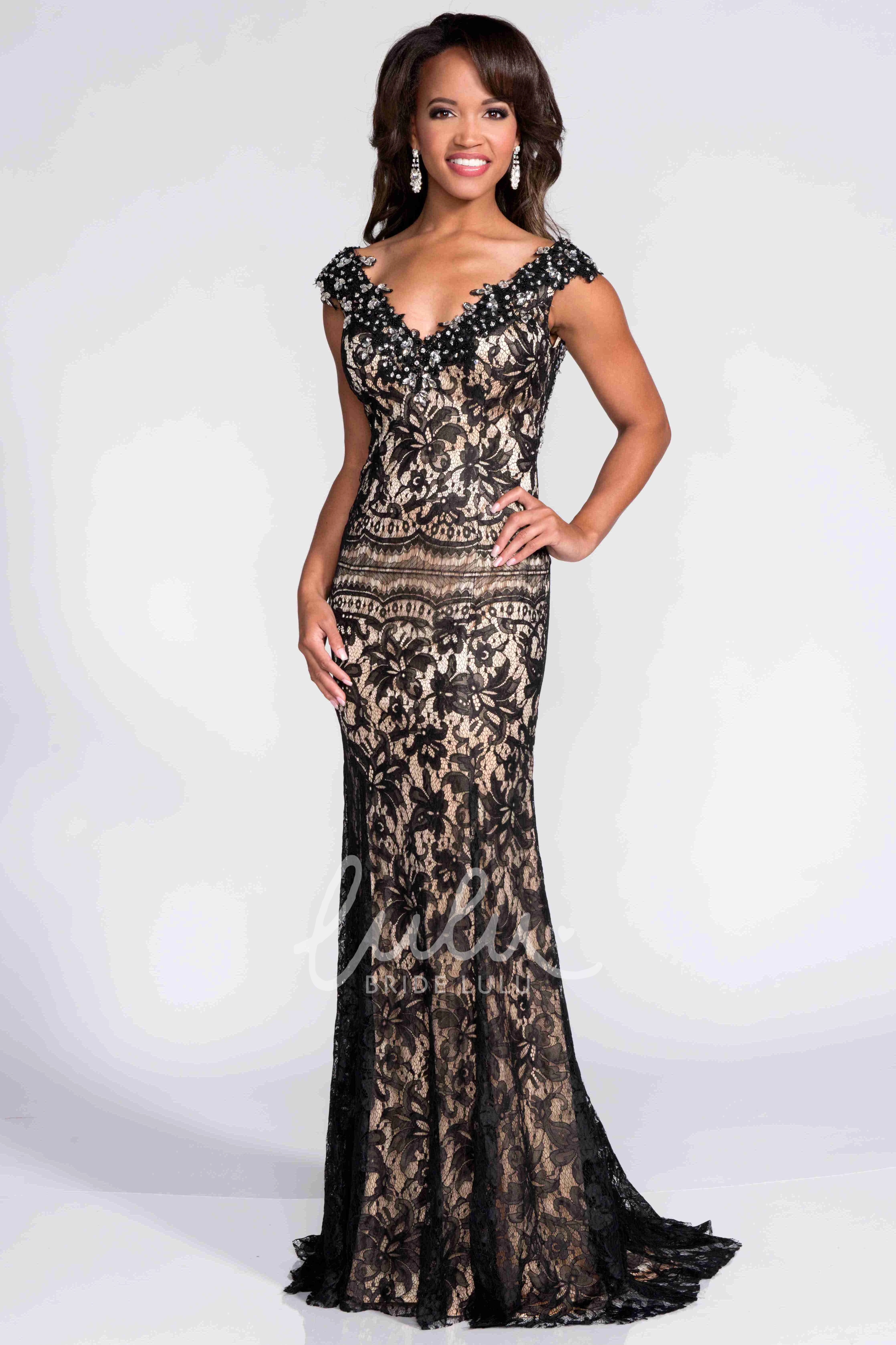 Cap Sleeve Lace Backless Sheath Prom Dress Elegant Women's Formal Wear