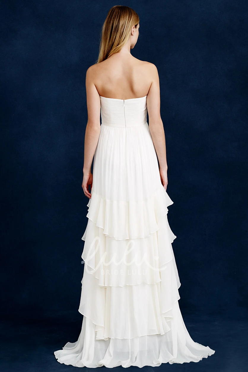 Chiffon A-Line Wedding Dress with Tiered Strapless and Long Design with Draping