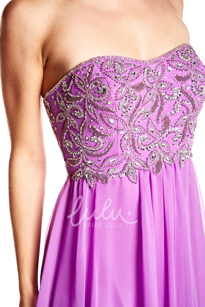 Beaded Chiffon Prom Dress with Brush Train Strapless Halter
