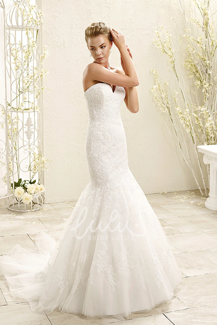 Jeweled Sweetheart Mermaid Lace Wedding Dress with Sweep Train Unique Bridal Gown