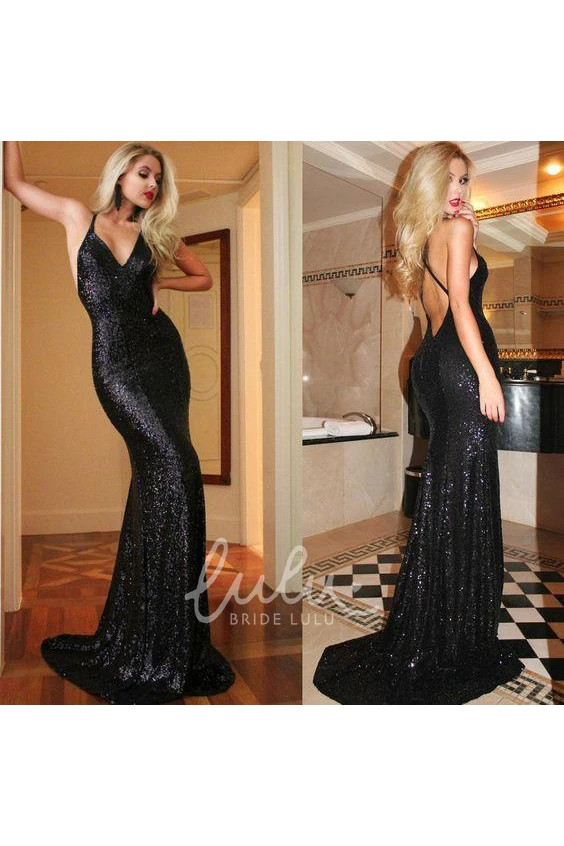 Sequins Mermaid Prom Dress with Spaghetti Straps and Sweep Brush Train