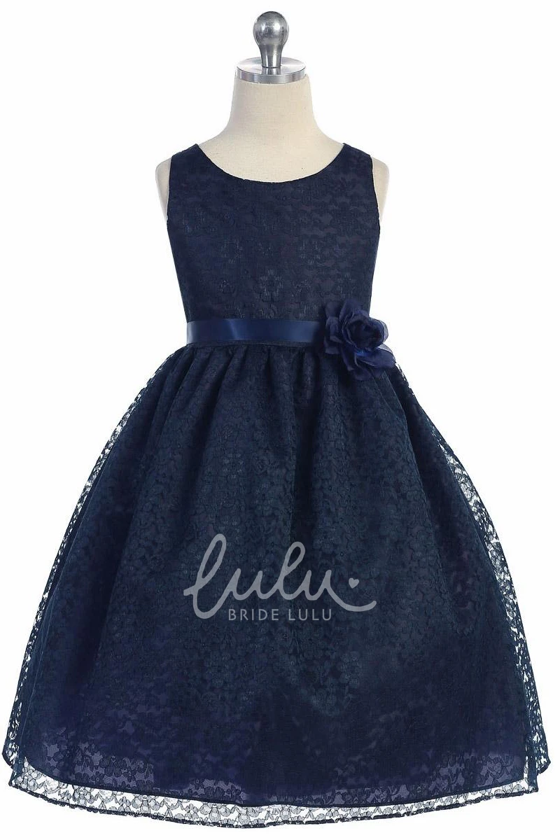 Floral Tiered Lace Flower Girl Dress Tea-Length Boho Beach Dress