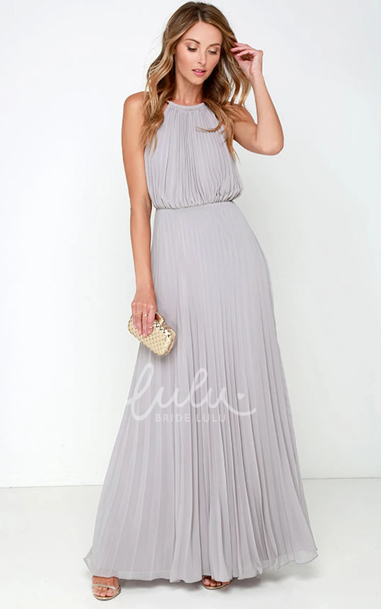 Pleated Chiffon Dress Long Sleeveless & Charming
