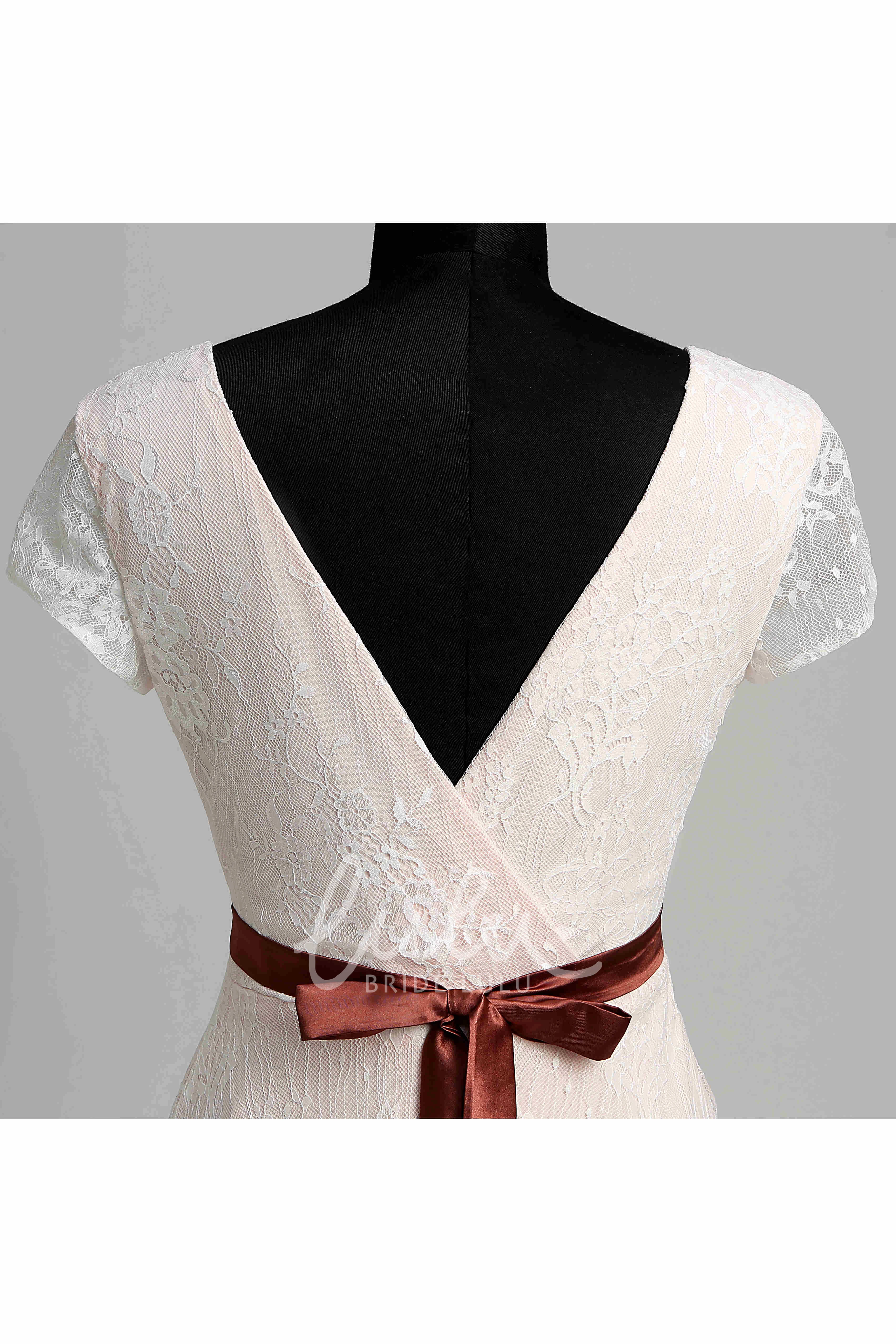 Lace Maternity Wedding Dress with Beading and Sash Ribbon in A-Line Garden Style