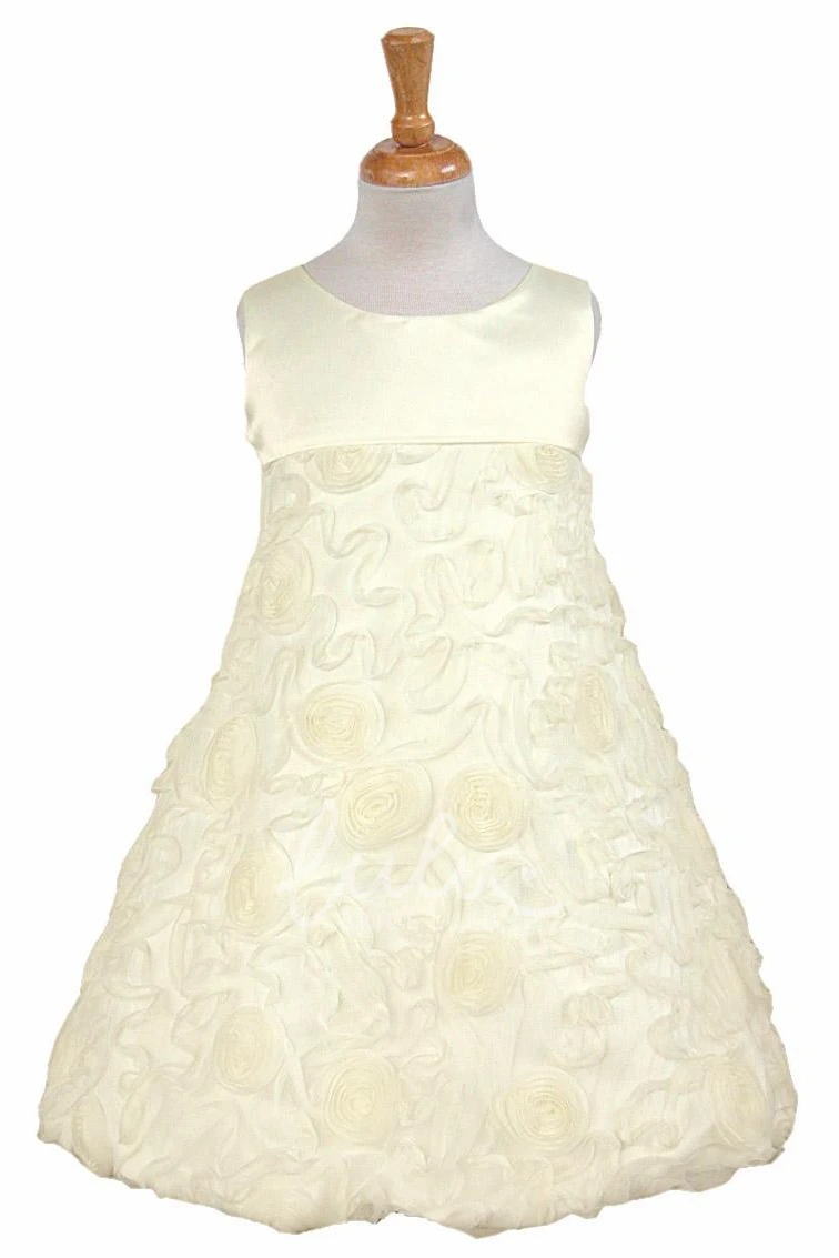 Sleeveless Satin Bowed Tea-Length Flower Girl Dress