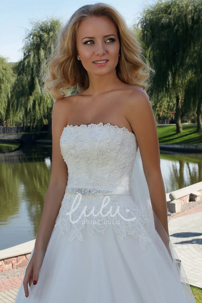 Jeweled Tulle Wedding Dress with Lace Up Ball Gown Strapless