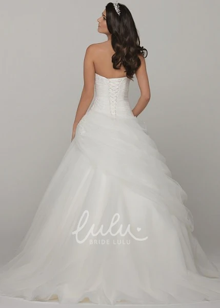 Strapless Sleeveless Ball Gown Tulle Wedding Dress with Pick Up Long Beaded