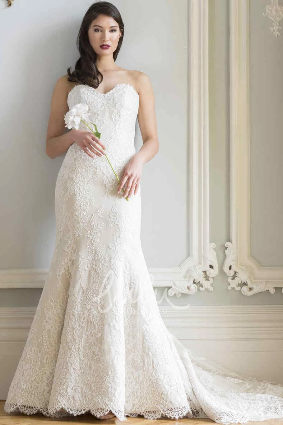 Lace Mermaid Sweetheart Wedding Dress with Court Train Elegant Bridal Gown