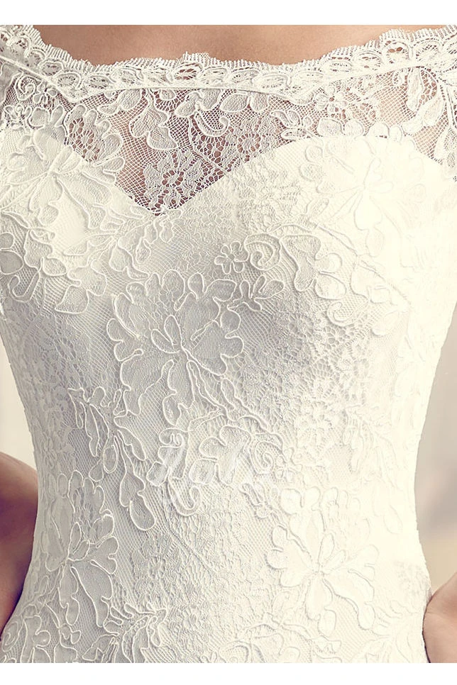 Off-The-Shoulder Long-Sleeve Lace Wedding Dress with Court Train Modern Bridal Gown