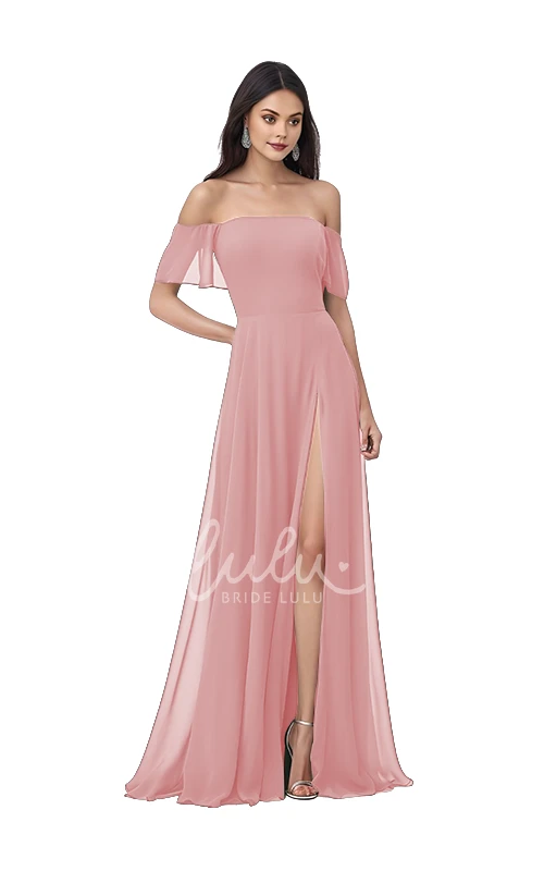 Chiffon Bohemian Bridesmaid Dress with Split Front A-Line & Flowy