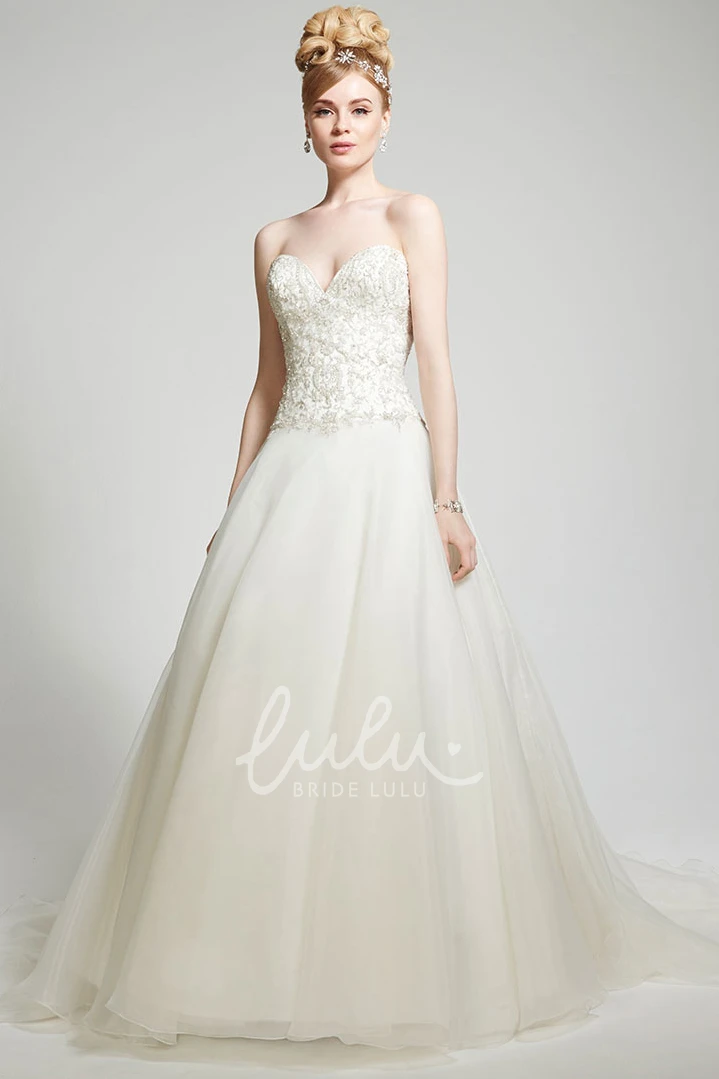 Beaded Sweetheart A-Line Wedding Dress with Chapel Train Sleeveless Backless Style