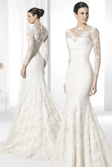 Long High Neck Lace Wedding Dress Trumpet Illusion 2025