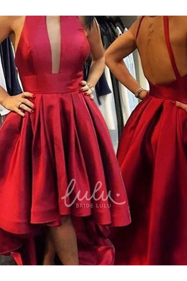 Satin A-line Homecoming Dress with Plunging Neckline and Ruffles