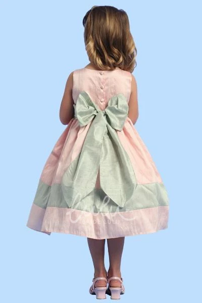 Sleeveless Satin Tea-Length Bow Flower Girl Dress Modern Dress for Girls